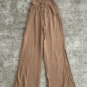 aerie Smocked High-Waist Wide-Leg Pants in Camel